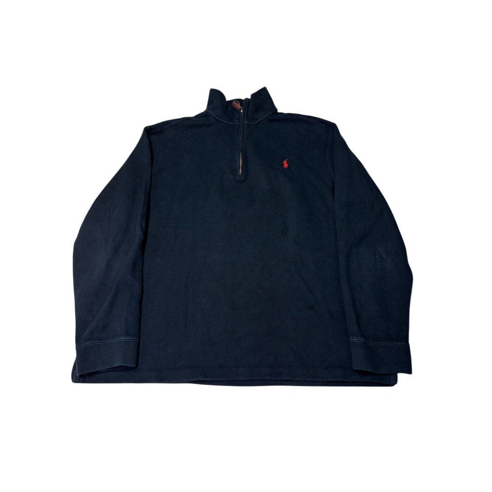 Vtg Polo Ralph Lauren Mens Navy Blue 1/4 Zip Long Sleeve Cotton Sweater Size XL